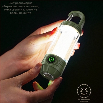 Къмпинг лампа с USB зареждане и кука за ключове, YINGJU LY19, 3.7V, ABS корпус
