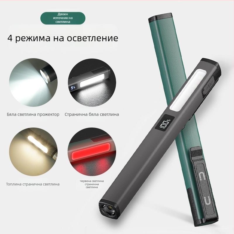 LED мини фенерче с три светодиода, магнитно закрепване, USB зареждане, 3W, 400mAh, многофункционално работно осветление