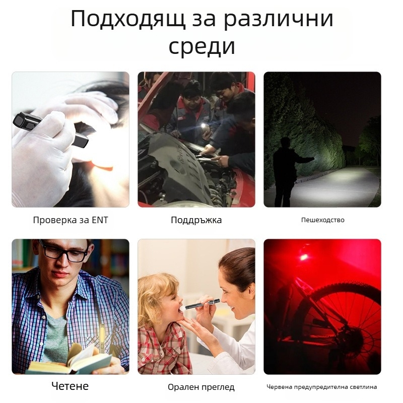 LED мини фенерче с три светодиода, магнитно закрепване, USB зареждане, 3W, 400mAh, многофункционално работно осветление