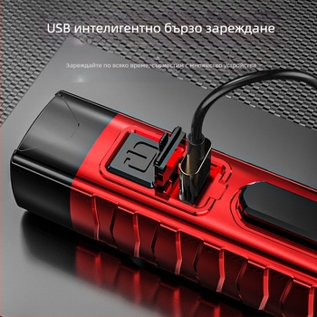 USB презареждащо LED фенерче с крушка + COB, 10W, 2400mAh, обхват 100-200 м, компактно преносимо мултифункционално