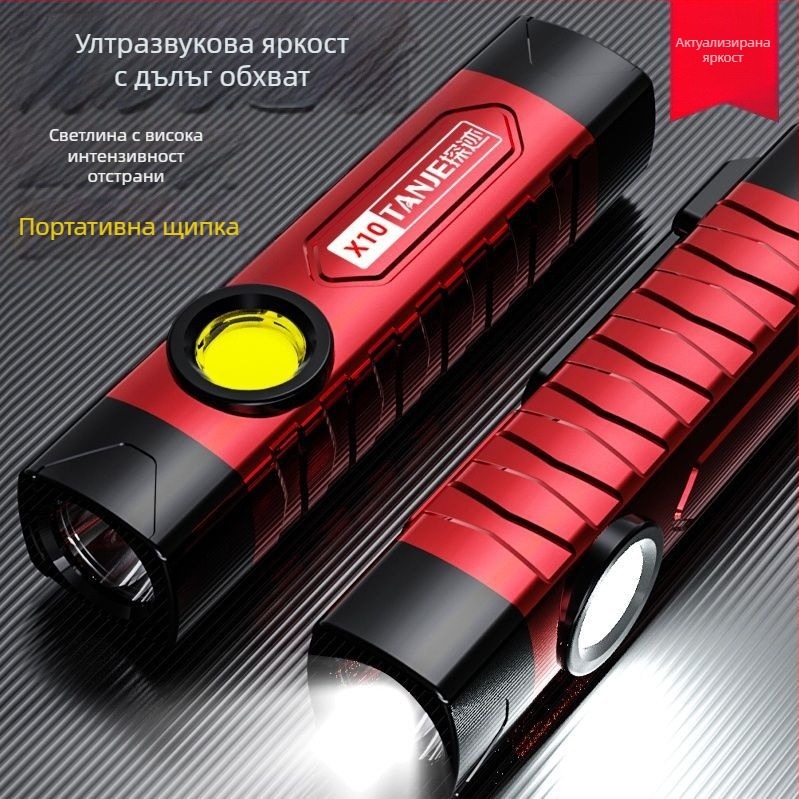 USB презареждащо LED фенерче с крушка + COB, 10W, 2400mAh, обхват 100-200 м, компактно преносимо мултифункционално