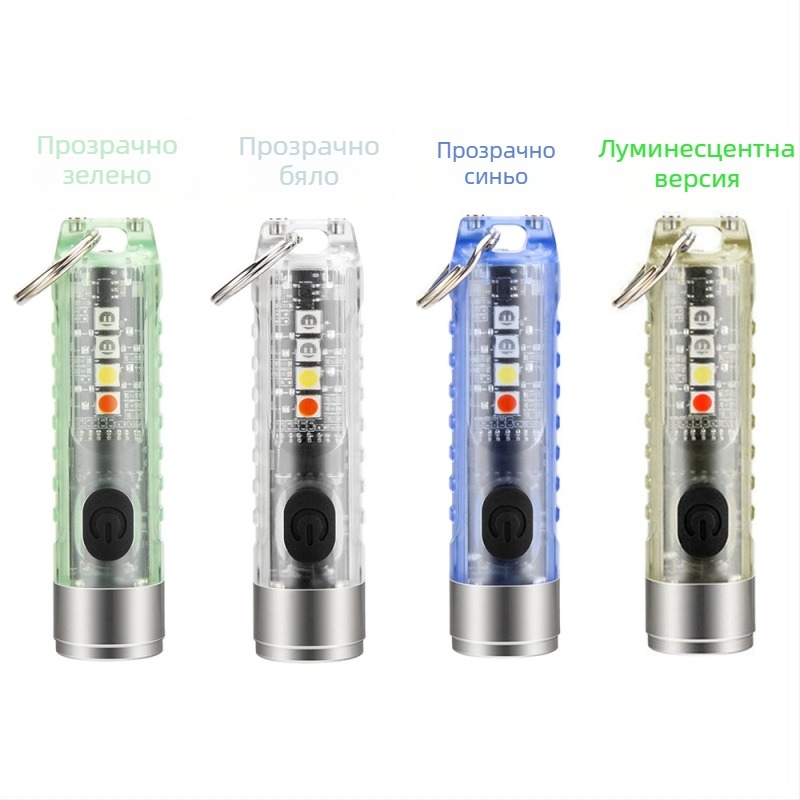 Мини фенерче за ключодържател с USB-C зареждане и LED светлина, магнитно закрепване, батерия 300mAh, мощност 5W
