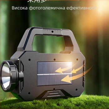 Слънчева аварийна прожекторна лампа с двойни LED източници, преносима къмпинг лампа с ръчно задвижване, ултра тънък дизайн за открити условия (обхват над 500 м, 1200 mAh батерия)