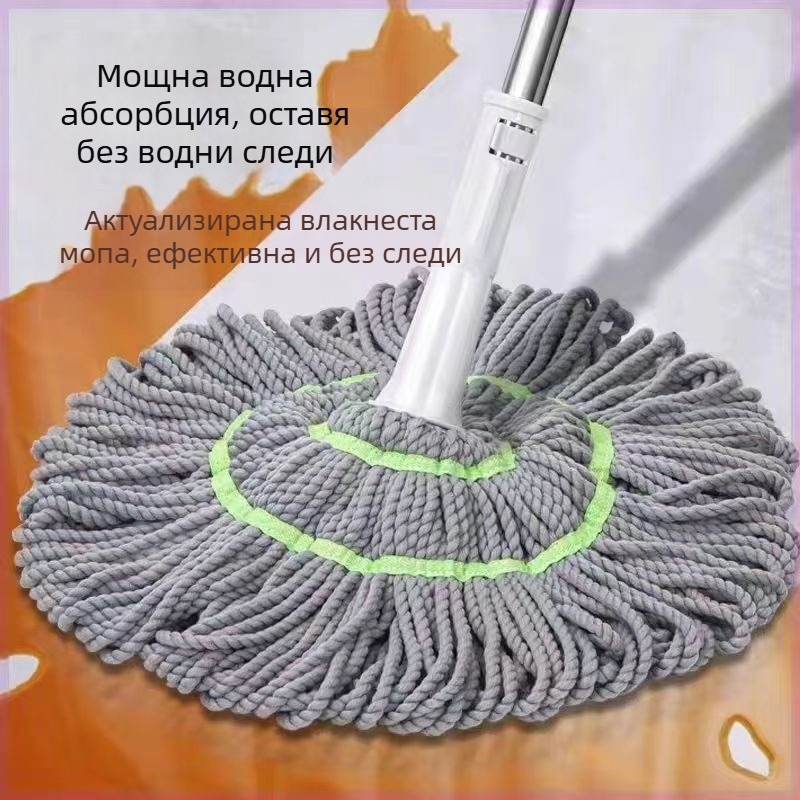 Ротационен моп с въртяща се глава, микрофибърна конструкция, стоманен прът, товароносимост над 10 кг, експлоатационен живот 3 години