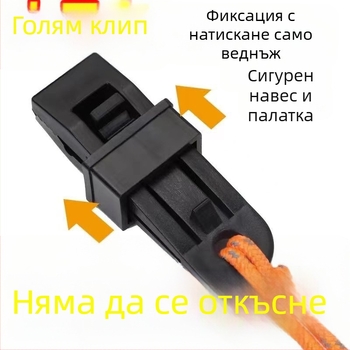 Многофункционален клип за въжета за палатка и навес – ветроустойчив фиксиращ клип (PP пластмаса)