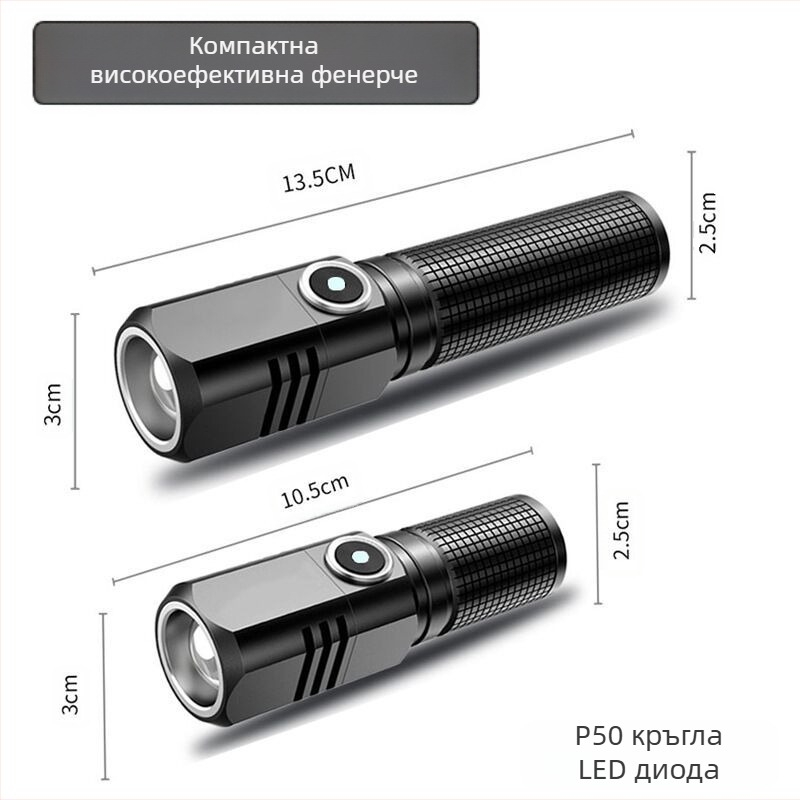 K91 фенер от алуминиева сплав, 5W, 1800mAh, лазерен източник, презареждаем Type-C, обхват 200–500 м