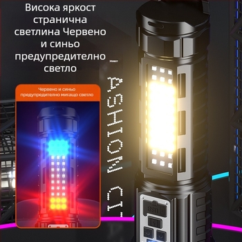 Фенер с двойно лазерно осветление, фокусиране, дълъг обхват над 500 м, 10 W, 3000 mAh, зарядно в комплекта, мултифункционален