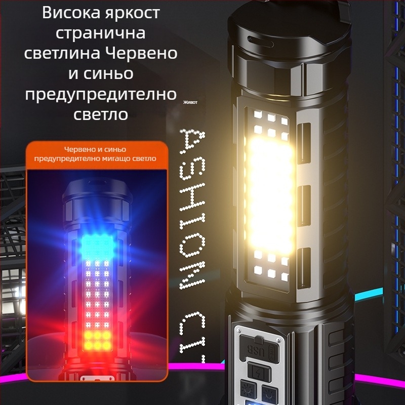 Фенер с двойно лазерно осветление, фокусиране, дълъг обхват над 500 м, 10 W, 3000 mAh, зарядно в комплекта, мултифункционален