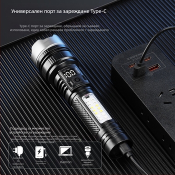 LED фенер 5W, 1200mAh презареждаем, лъч до 200–500 м, за туризъм и къмпинг