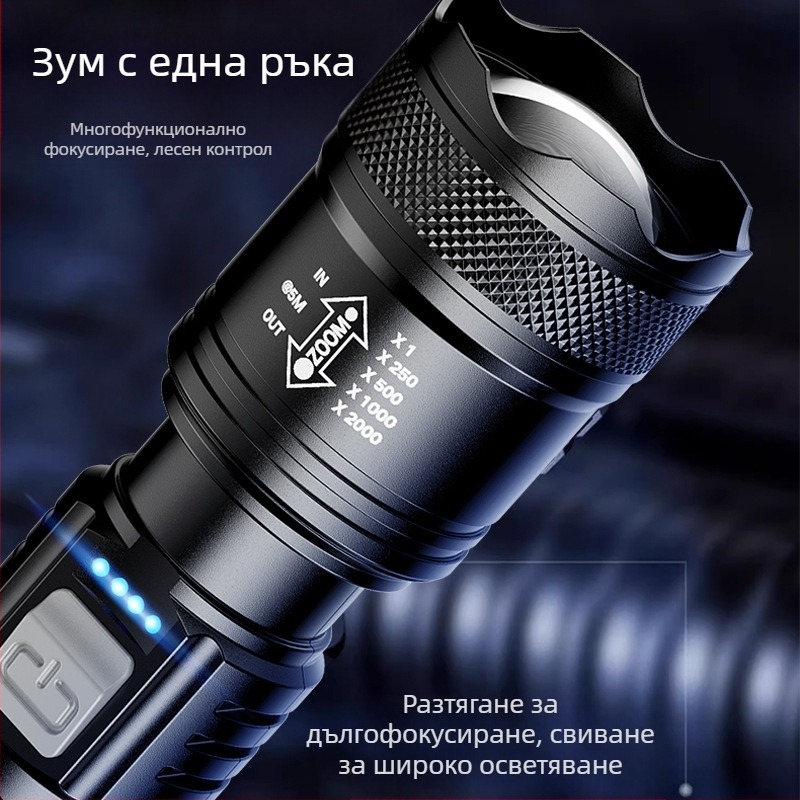 Ръчно фенерче за открито, мултифункционално с дълъг обсег на осветяване и странично лазерно осветление