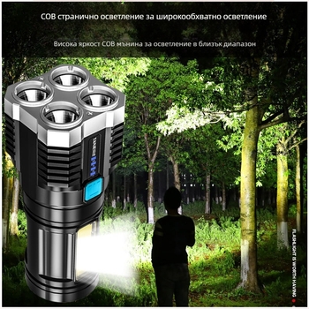 Фенер LED с COB странично осветление, USB зареждане, 5W, 600mAh, ръчно захранване