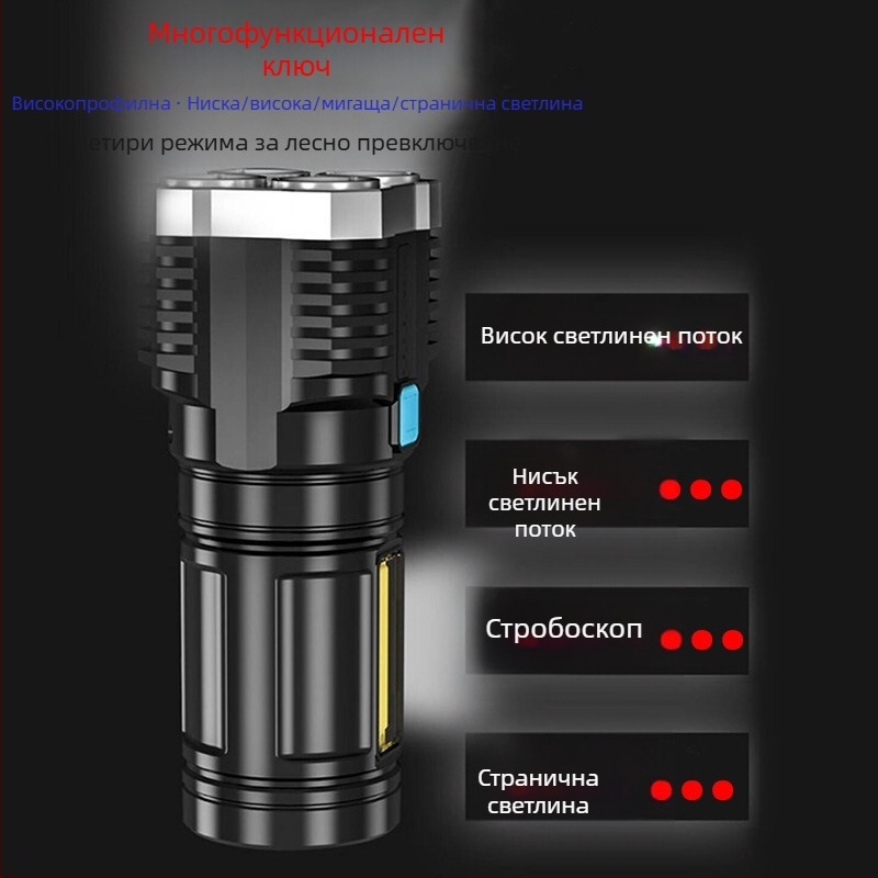 Фенер LED с COB странично осветление, USB зареждане, 5W, 600mAh, ръчно захранване