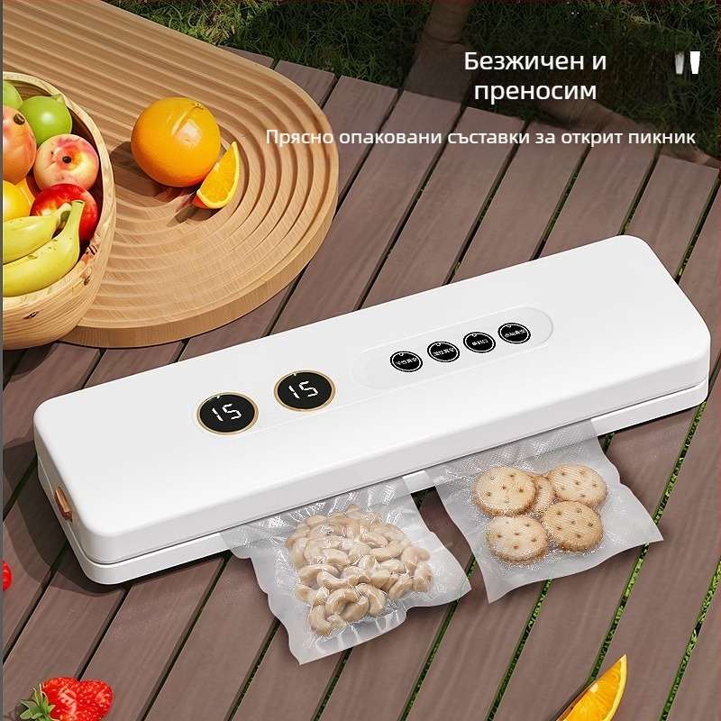 Преносимо вакуумно опаковъчно устройство за сухи и влажни храни, USB захранване, 35W/7,4V, ABS пластмасов корпус, капацитет 500–1000 ml