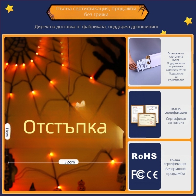 Хелоуин буквен светлинен прозоречен аксесоар с вакуумни щипки – пластмасов, висящи украси, елемент за оформление на сайт, стил 384232785