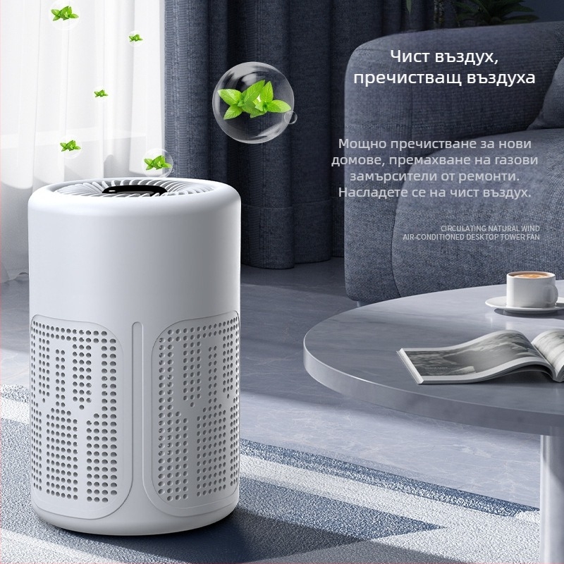 USB пречиствател на въздуха с HEPA филтрация, активен въглен и фотокаталитичен филтър; премахва формалдехид и миризми; шум до 36 dB