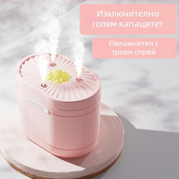 Овлажнител с три струи, 1,2 л, за всекидневната и спалнята, с възможност за добавяне на етерични масла, настолен USB овлажнител