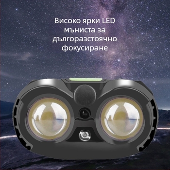 LED челник с USB презареждане, водоустойчив, обхват 10 м, време на работа 20 ч