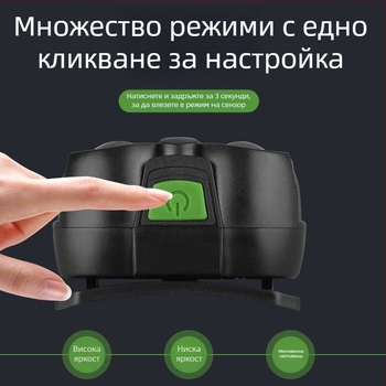 LED челник с USB презареждане, водоустойчив, обхват 10 м, време на работа 20 ч