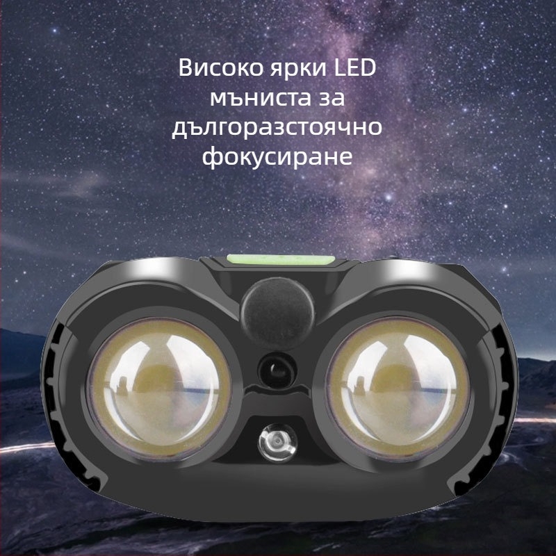 LED челник с USB презареждане, водоустойчив, обхват 10 м, време на работа 20 ч