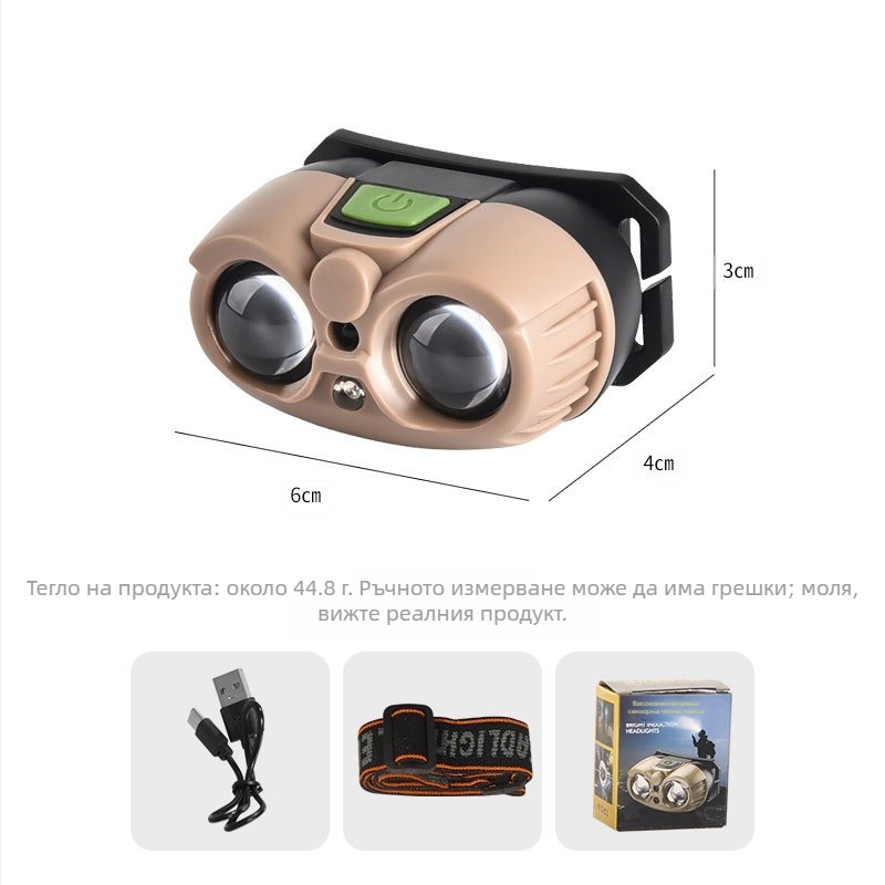 LED челник с USB презареждане, водоустойчив, обхват 10 м, време на работа 20 ч