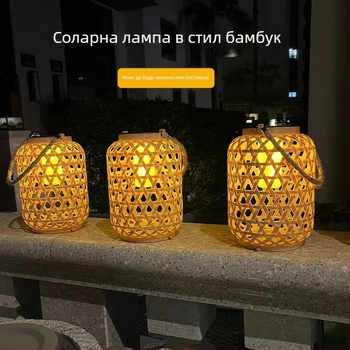 Соларен градински фенер в пасторалния китайски ретро стил, имитация на бамбук, IP55 защита, LED светлина, модел 888, 6–12 часа светене