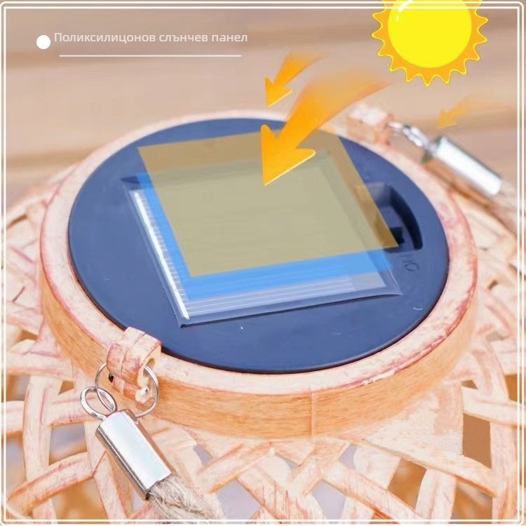 Соларен градински фенер в пасторалния китайски ретро стил, имитация на бамбук, IP55 защита, LED светлина, модел 888, 6–12 часа светене