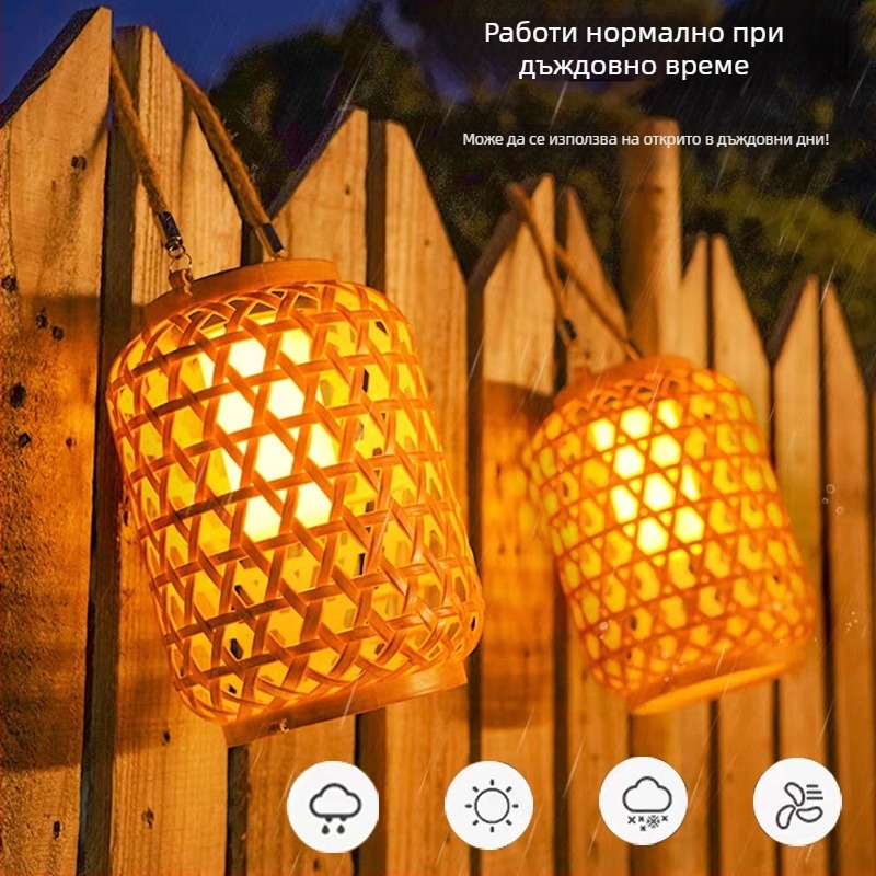 Соларен градински фенер в пасторалния китайски ретро стил, имитация на бамбук, IP55 защита, LED светлина, модел 888, 6–12 часа светене