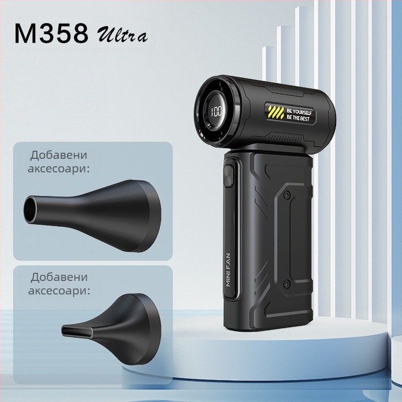 Дръжков безчетков вентилатор с вградена 6000mAh батерия, USB захранване, корпус ABS, 6+ лопатки, шум 60–70 dB