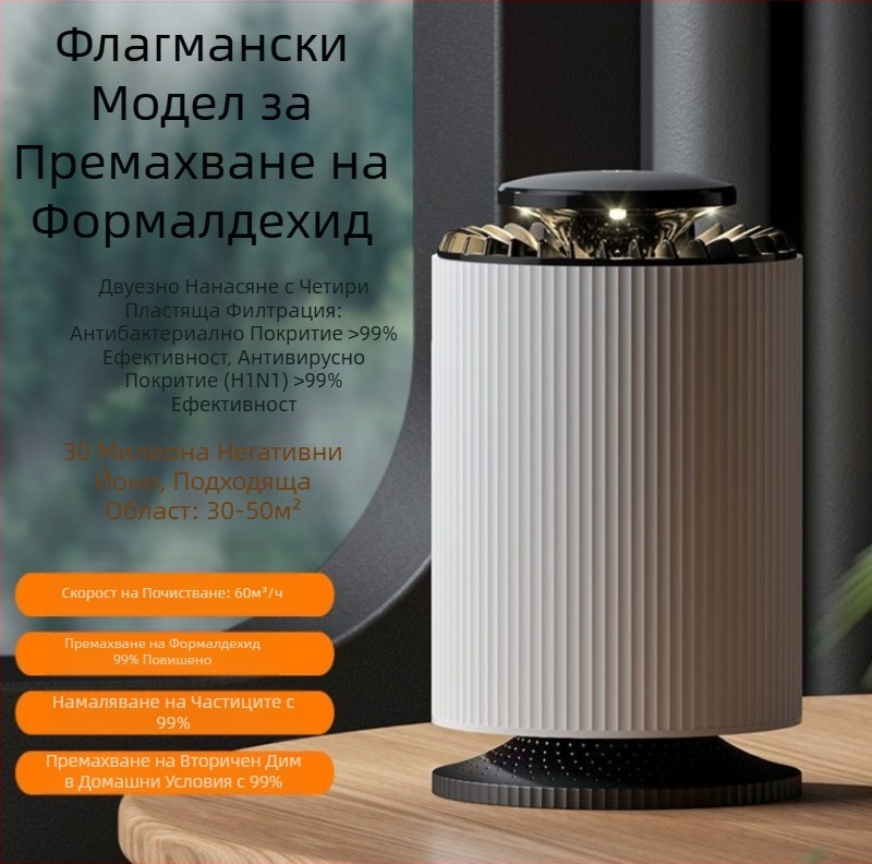 Домашен пречиствател за въздуха – премахване на формалдехид, нисък шум (<36 dB), 50 м³/ч, обхват до 10 м², композитен филтър