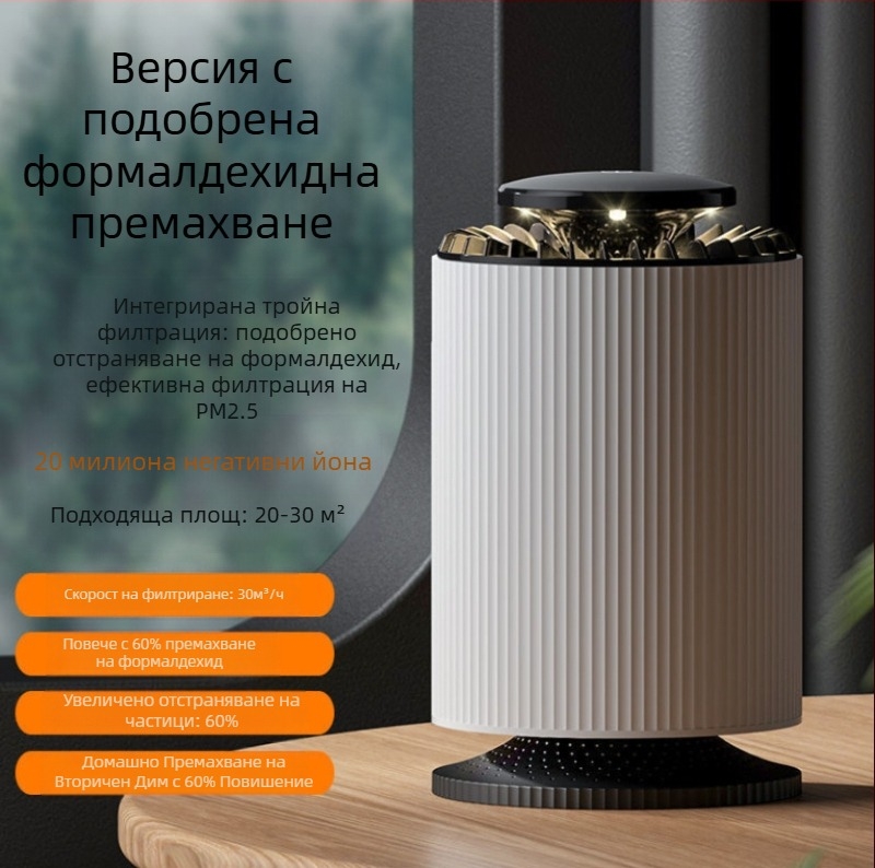 Домашен пречиствател за въздуха – премахване на формалдехид, нисък шум (<36 dB), 50 м³/ч, обхват до 10 м², композитен филтър