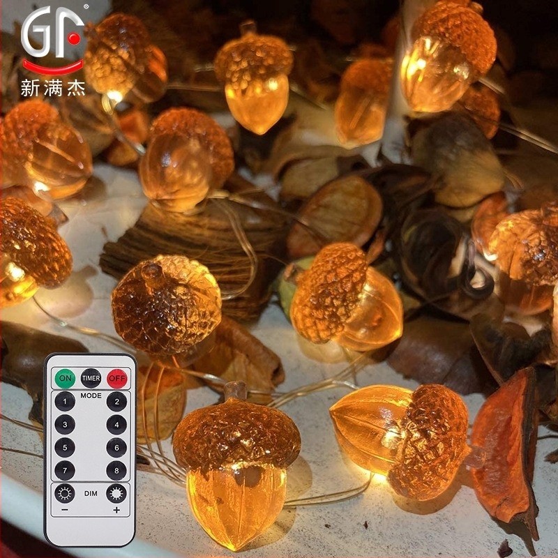 3D LED нишка със форма на жълъд, 20 диода, 2700K топло бяло, 300 lm, дистанционно регулиране на яркостта, захранване: батерия/USB/мрежово