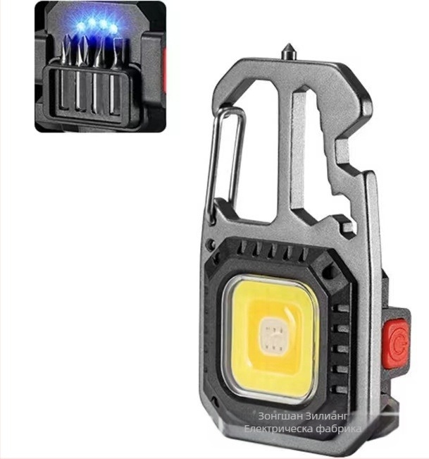 Мултифункционална LED светлина за ключодържател с COB, 10W, презареждаща се батерия 500mAh, корпус от алуминиева сплав, кука за закачане