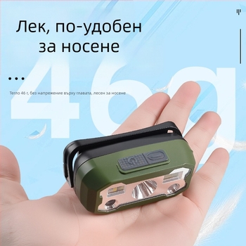 LED челник за глава, 5W, Type-C зареждане, високо-плътна литиева батерия, обхват 200-500 м