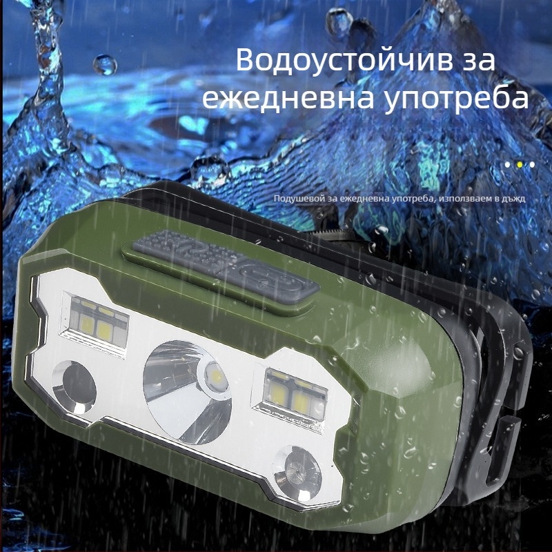 LED челник за глава, 5W, Type-C зареждане, високо-плътна литиева батерия, обхват 200-500 м