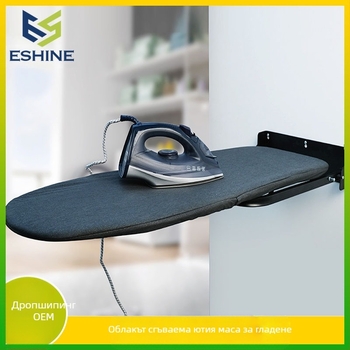 Стенно висяща сгъваема гладилна дъска с държач за ютия и закачалка – памучно покритие, иглена подложка, рама от въглеродна стомана, пластмасови крачета; 4 броя в кутия