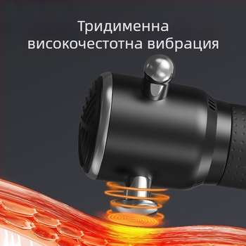 Масажор за фасции с безчетков мотор, LCD дисплей, 3 скорости, 3 накрайника, вградена батерия 1200–2000 mAh (3–6 ч)