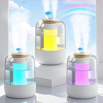 Овлажнител J20 с амбиентно осветление, обхват 21–30 м², резервоар 2.6–4 л, два изхода за мъгла, дистанционно управление