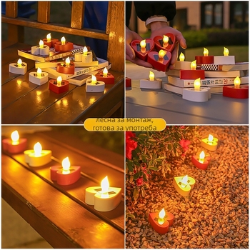Соларна LED свещ лампа за външен двор, водоустойчива градинска светлина, модел Love Candle Lamp, 5W, 6–12 ч осветяване, ръчен превключвател