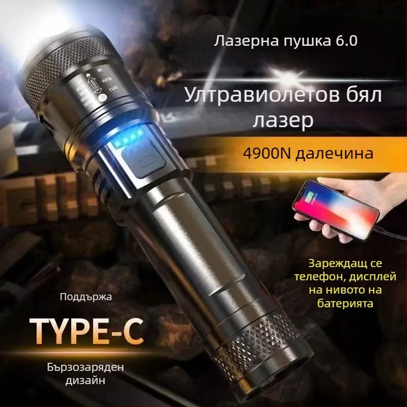 Мултифункционален фенер със странично магнитно осветление, презареждаем, 10W, 1200mAh, обсег 100-200 м