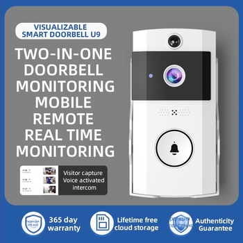 Безжичен видеодверен звънец със соларен покрив против дъжд, дълъг режим на готовност, интерком с променящ гласа и наблюдателна камера (5V/1A захранване, 3.7V батерия, 38 мелодии, 0.5W)