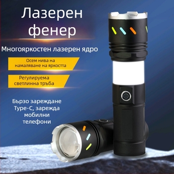 Xintu къмпинг лампа-фенер от алуминиева сплав, 4500mAh, 30W LED, телескопично увеличение, 360° въртене, ръчно зареждане