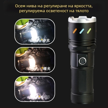 Xintu къмпинг лампа-фенер от алуминиева сплав, 4500mAh, 30W LED, телескопично увеличение, 360° въртене, ръчно зареждане