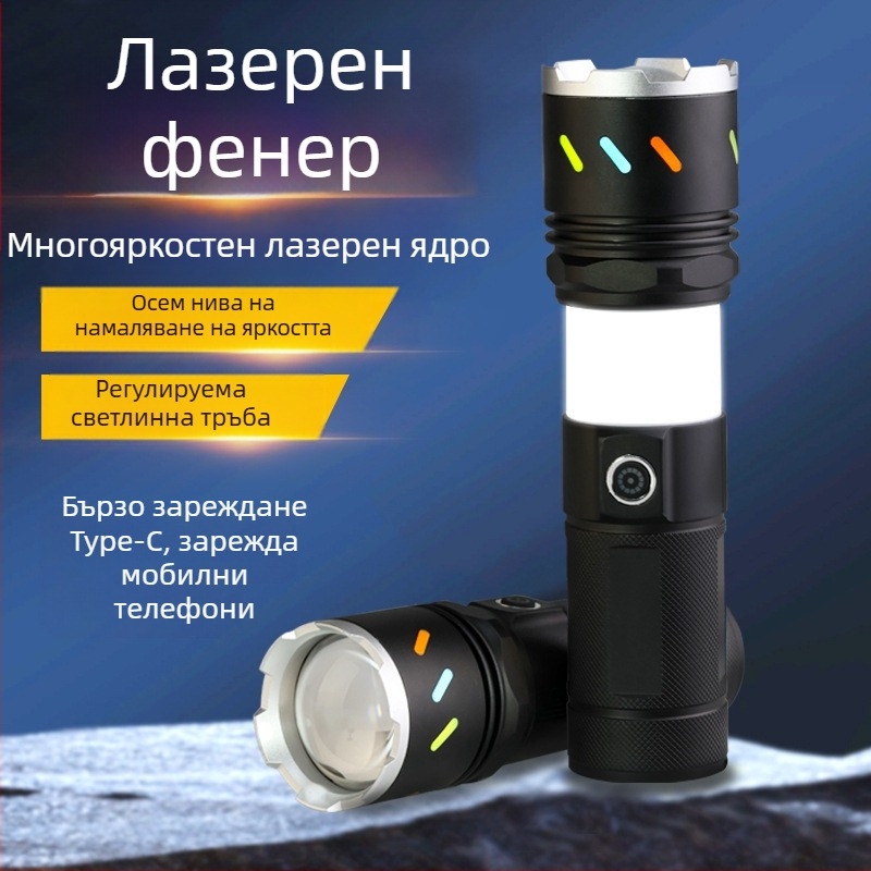 Xintu къмпинг лампа-фенер от алуминиева сплав, 4500mAh, 30W LED, телескопично увеличение, 360° въртене, ръчно зареждане