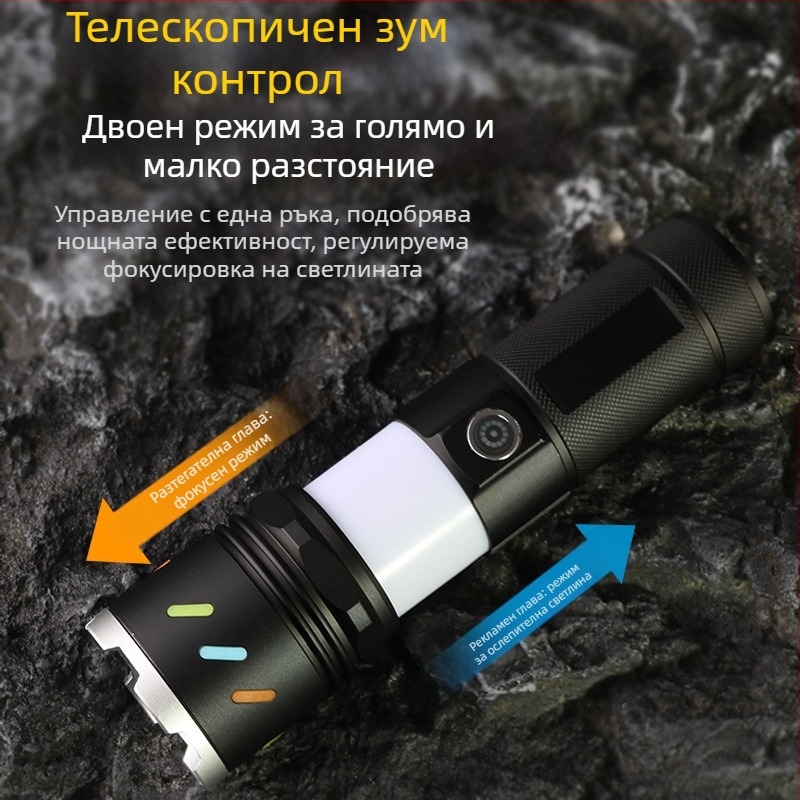 Xintu къмпинг лампа-фенер от алуминиева сплав, 4500mAh, 30W LED, телескопично увеличение, 360° въртене, ръчно зареждане