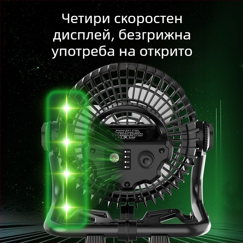 Настолен USB вентилатор с 3 лопатки, безчетков мотор, вградена батерия 2000–4000mAh, 3 скорости, тихо функциониране