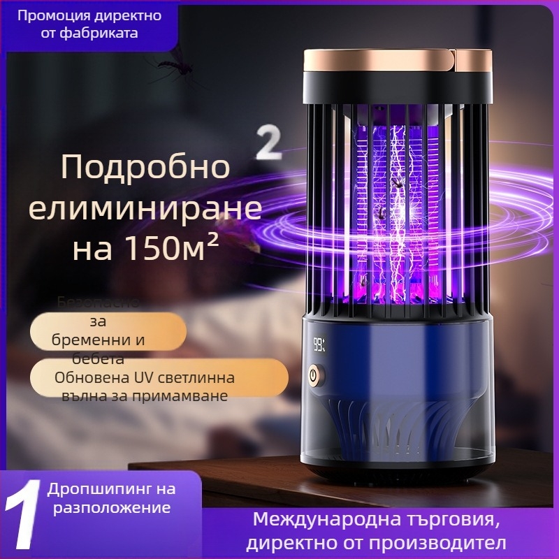 Лампа за убиване на комари с електрошок – LED ловна лампа, USB презареждане, вградена батерия 1001–1600mAh, модел SJD-01, за вътрешно/външно използване до 30 m², стенен монтаж