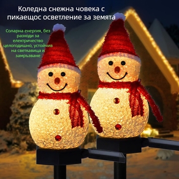 Соларна снежен човек градинска лампа за монтаж в земята – водоустойчива външна светлина за озеленяване, 16–24 ч работа