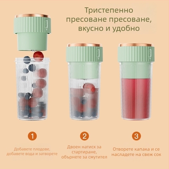 Преносима чаша за сок с вградена батерия, 200W, 12000 об./мин, 6 ножа, капацитет 401–600 мл