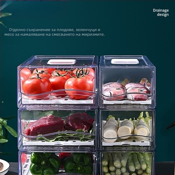 Кутия за съхранение в хладилник с чекмедже – материал: коприна; внос; марка: Други; без лого; стил: Общ