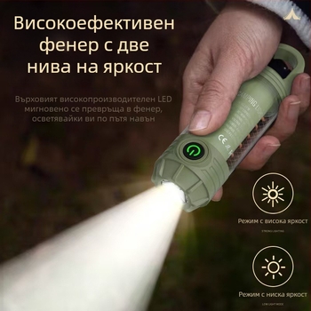 LED палаткова лампа за къмпинг, презареждаща, преносима и може да се окачи, ръчно задвижване, 1200mAh, 3.7V, светодиодно осветление, обхват 50–100 м, време на работа: главно 5 ч, топло 7 ч
